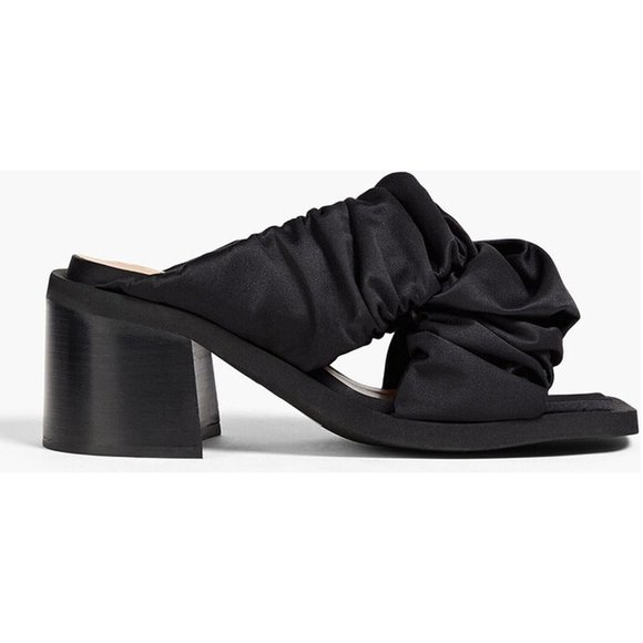 New! Ganni Ruched Satin Mules Sandals Black Size 36 EU 6 US DD359